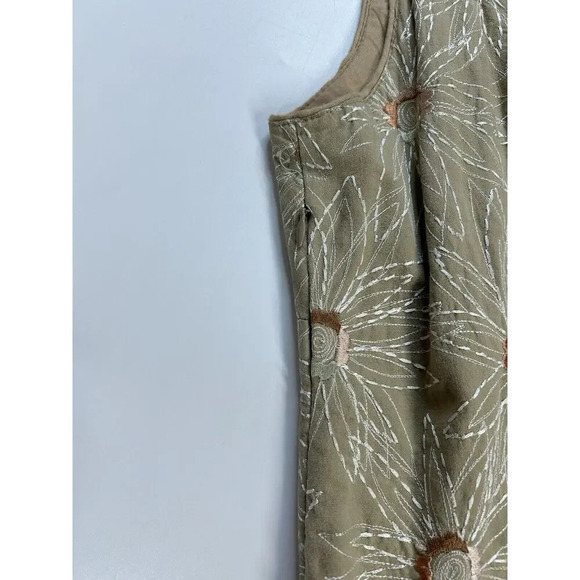 Basil & Maude Anthropologie Dress Womens Medium Embroidered Floral Tan Mini Boho - Picture 6 of 8